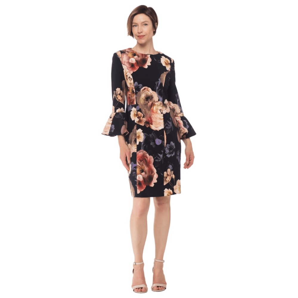 Joseph Ribkoff | Long Sleeve Winter‎ Floral Dress Bell Sleeve Detail Size 6